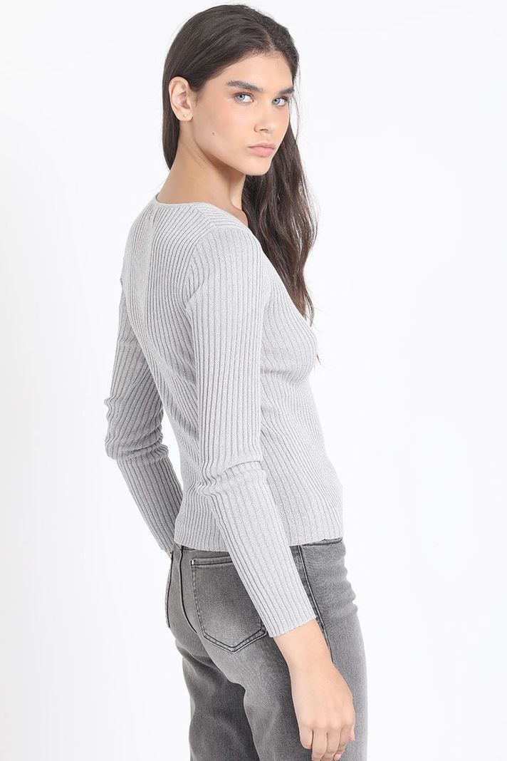 Sweater Tejido Punto Con Hilo Metalizado , Gris Liola-2
