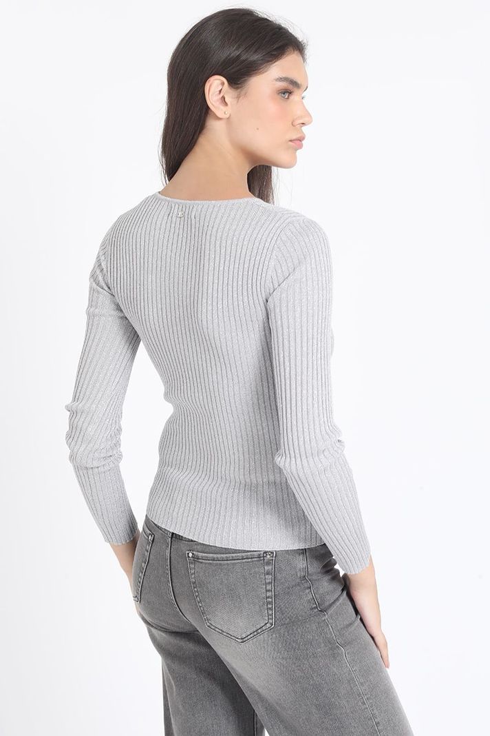 Sweater Tejido Punto Con Hilo Metalizado , Gris Liola-4