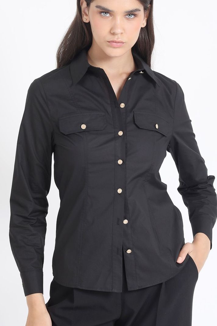 Camisa Entallada Algodón Poplin, Negro Liola-0