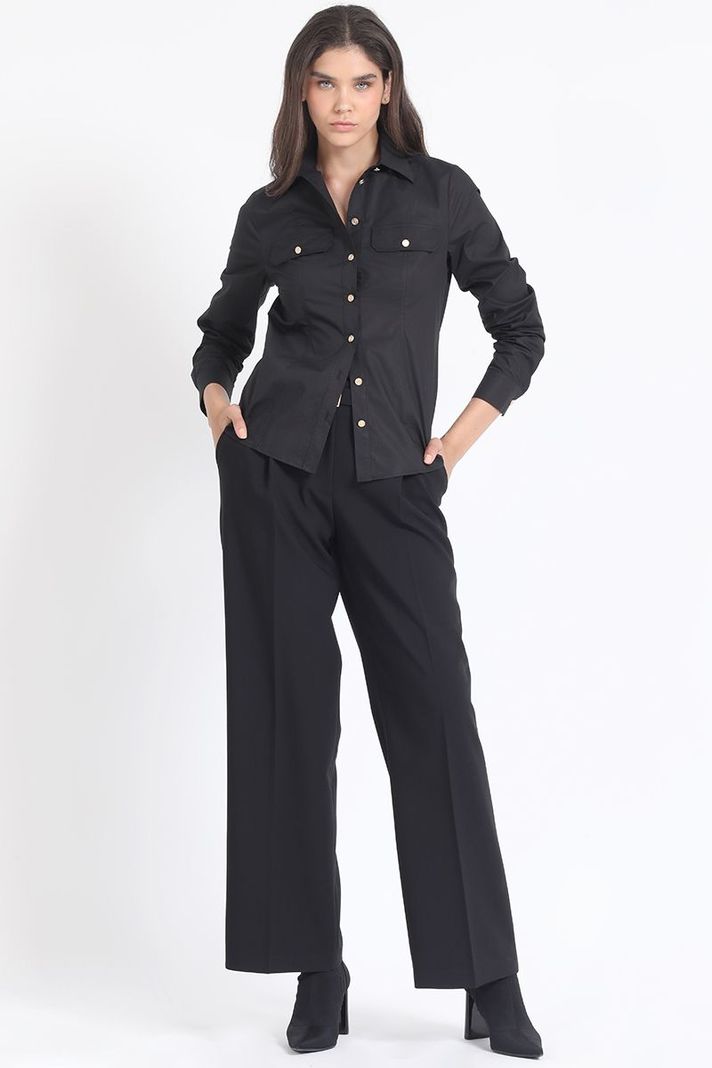 Camisa Entallada Algodón Poplin, Negro Liola-1