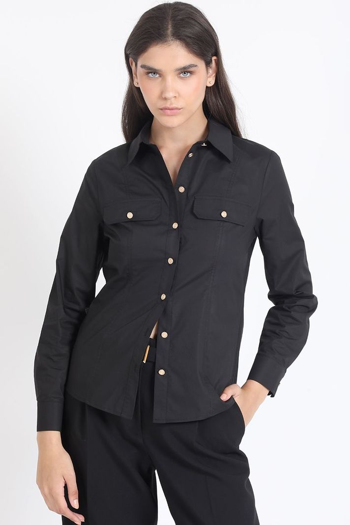 Camisa Entallada Algodón Poplin, Negro Liola-2