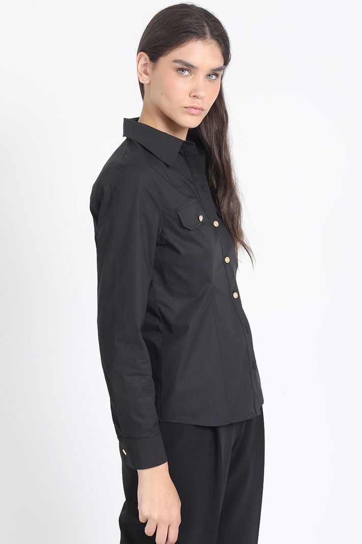 Camisa Entallada Algodón Poplin, Negro Liola-3