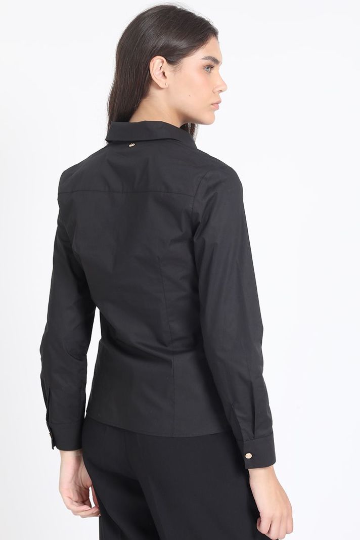 Camisa Entallada Algodón Poplin, Negro Liola-4