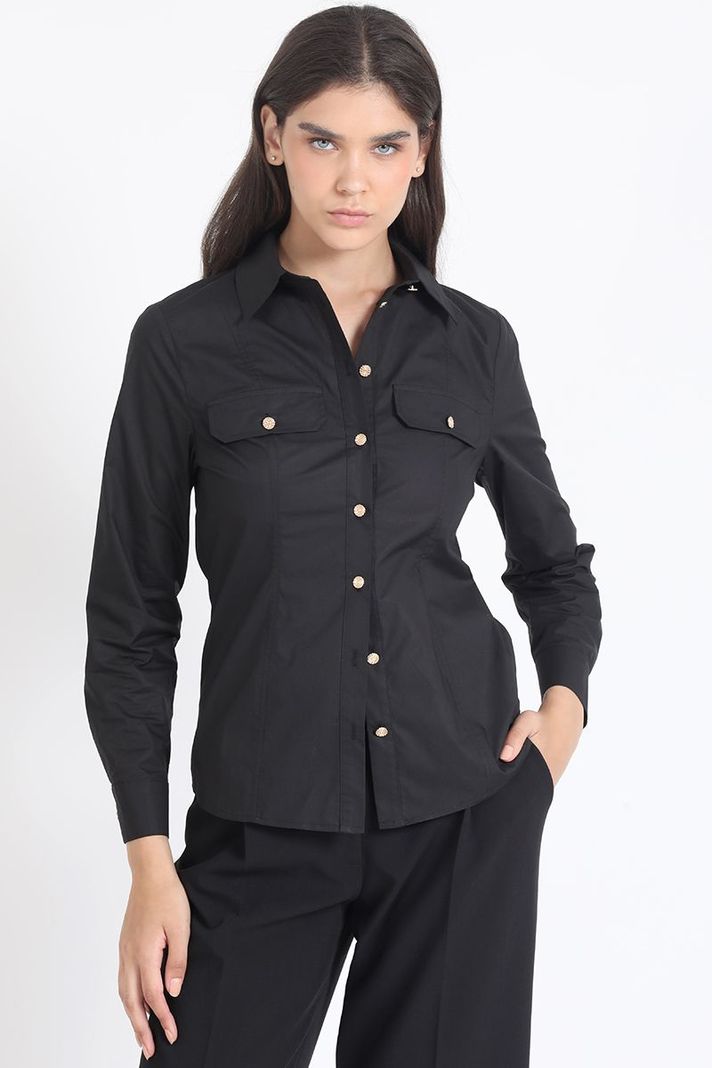 Camisa Entallada Algodón Poplin, Negro Liola-5