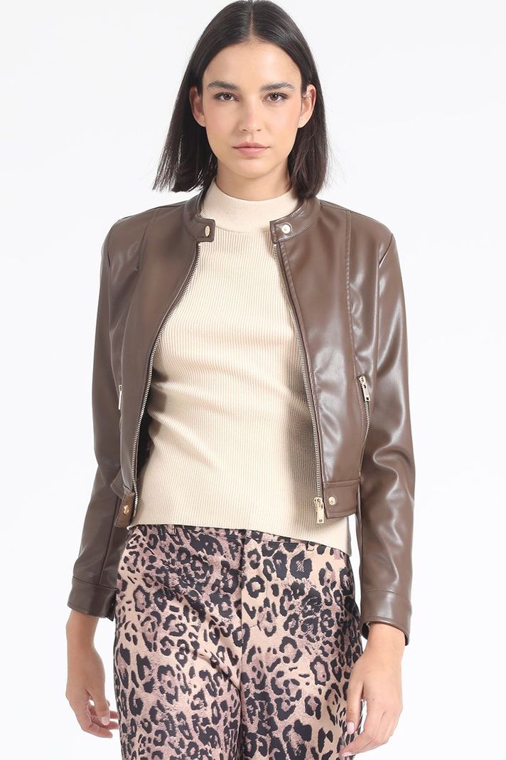 Chaqueta Corta Efecto Cuero, Chocolate Liola-7