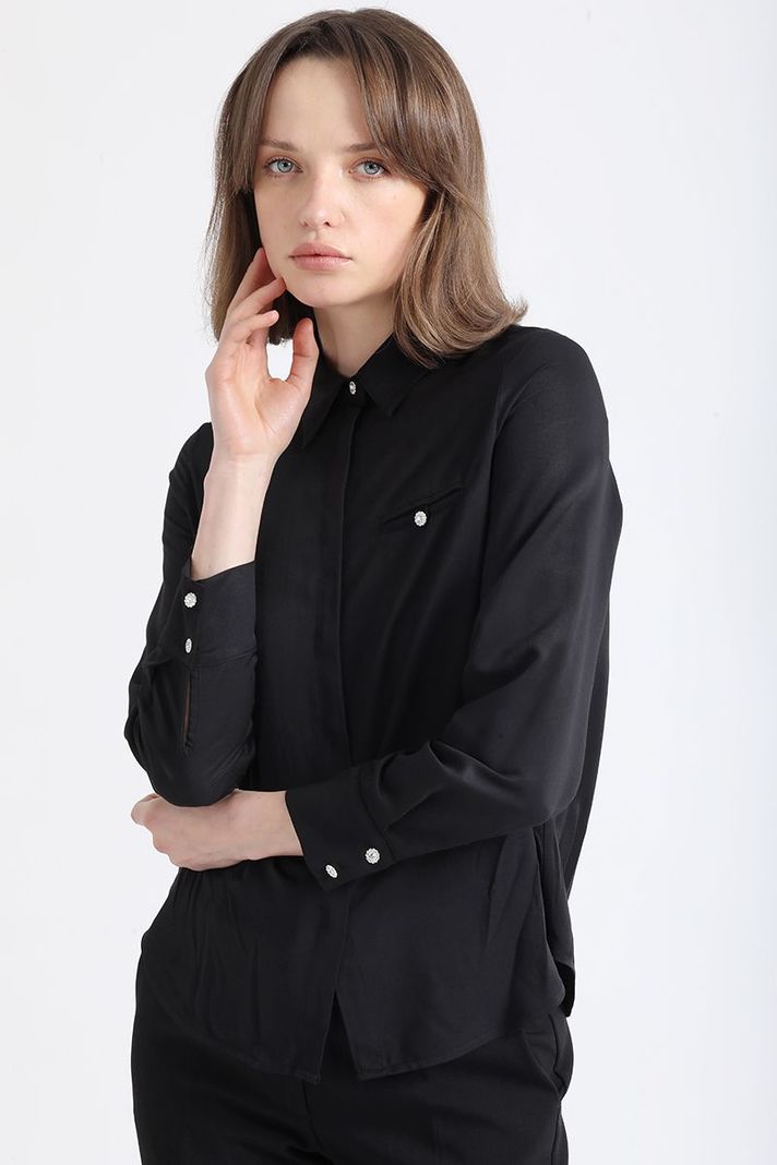 Camisa Boton Joya, Negro Liola-5