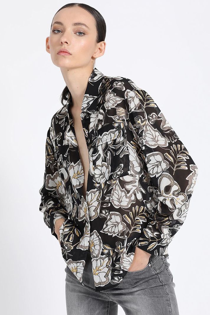 Camisa Estampada Con Folia, Negro Liola-0