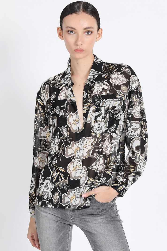 Camisa Estampada Con Folia, Negro Liola-2