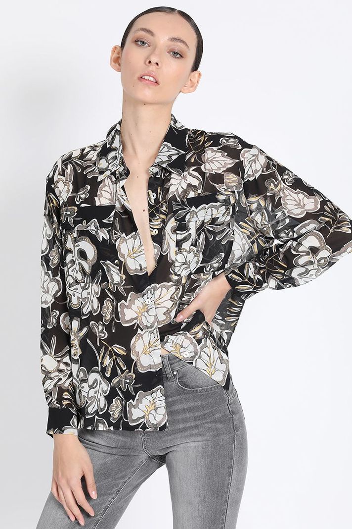 Camisa Estampada Con Folia, Negro Liola-3