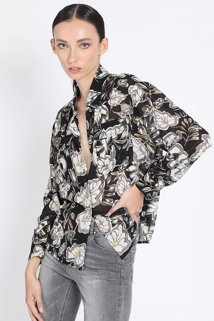 Camisa Estampada Con Folia, Negro Liola-4