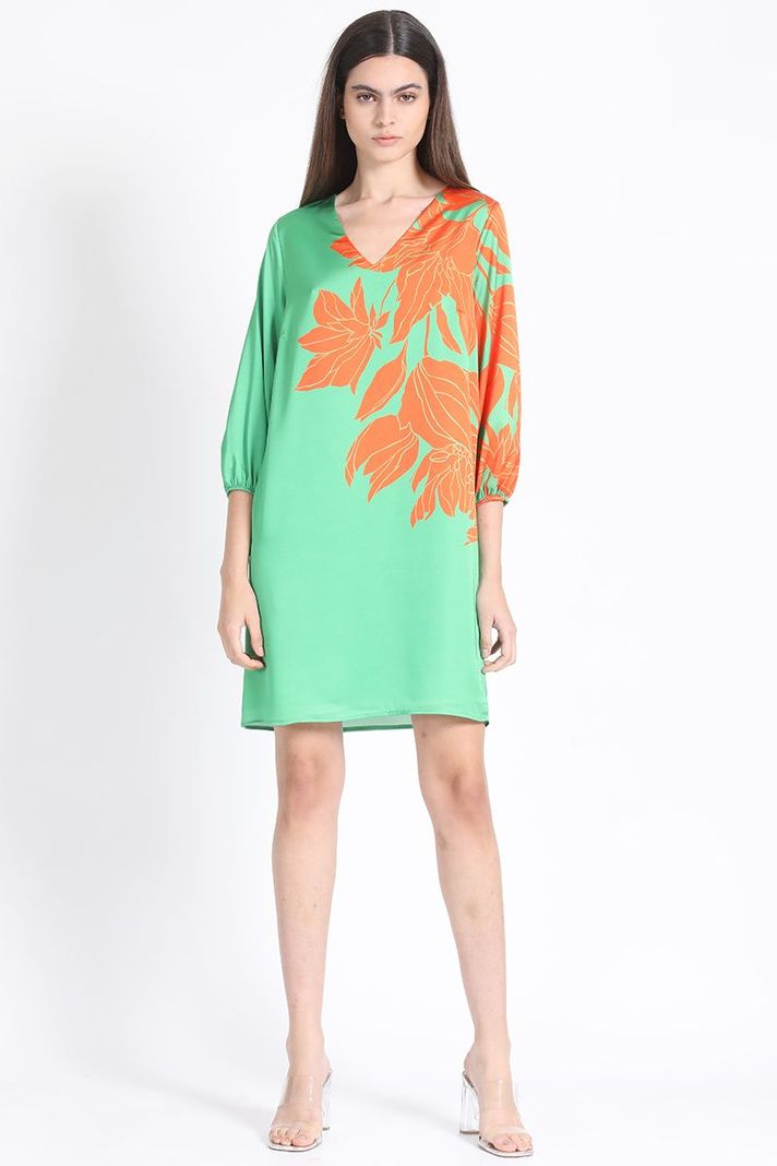 Vestido Recto Satin Estampado, Verde Liola-0