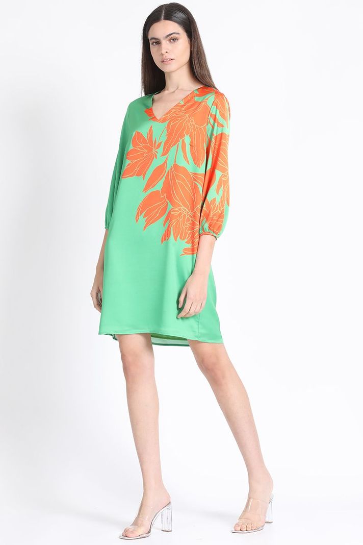 Vestido Recto Satin Estampado, Verde Liola-1