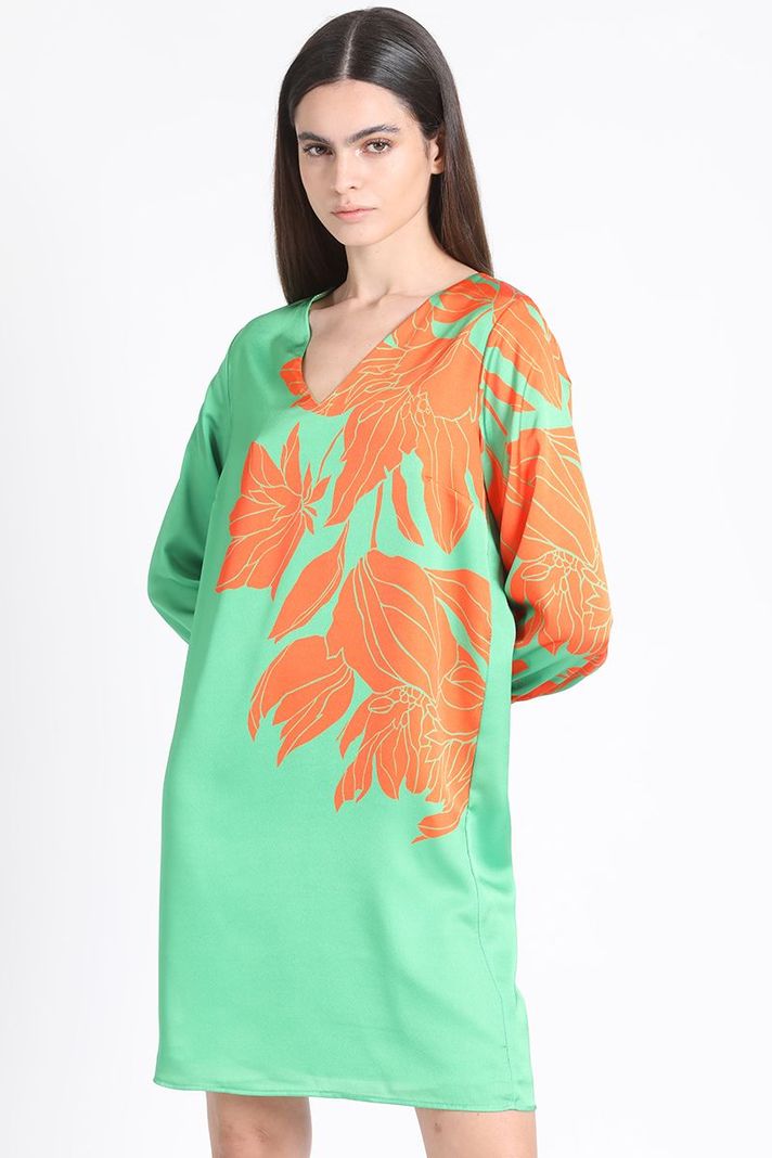 Vestido Recto Satin Estampado, Verde Liola-4