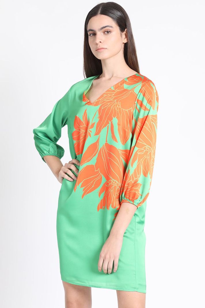 Vestido Recto Satin Estampado, Verde Liola-5