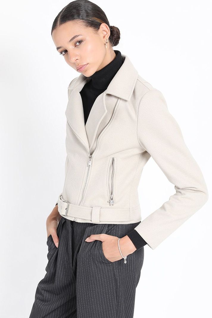 Chaqueta Corta Biker, Beige Liola-1