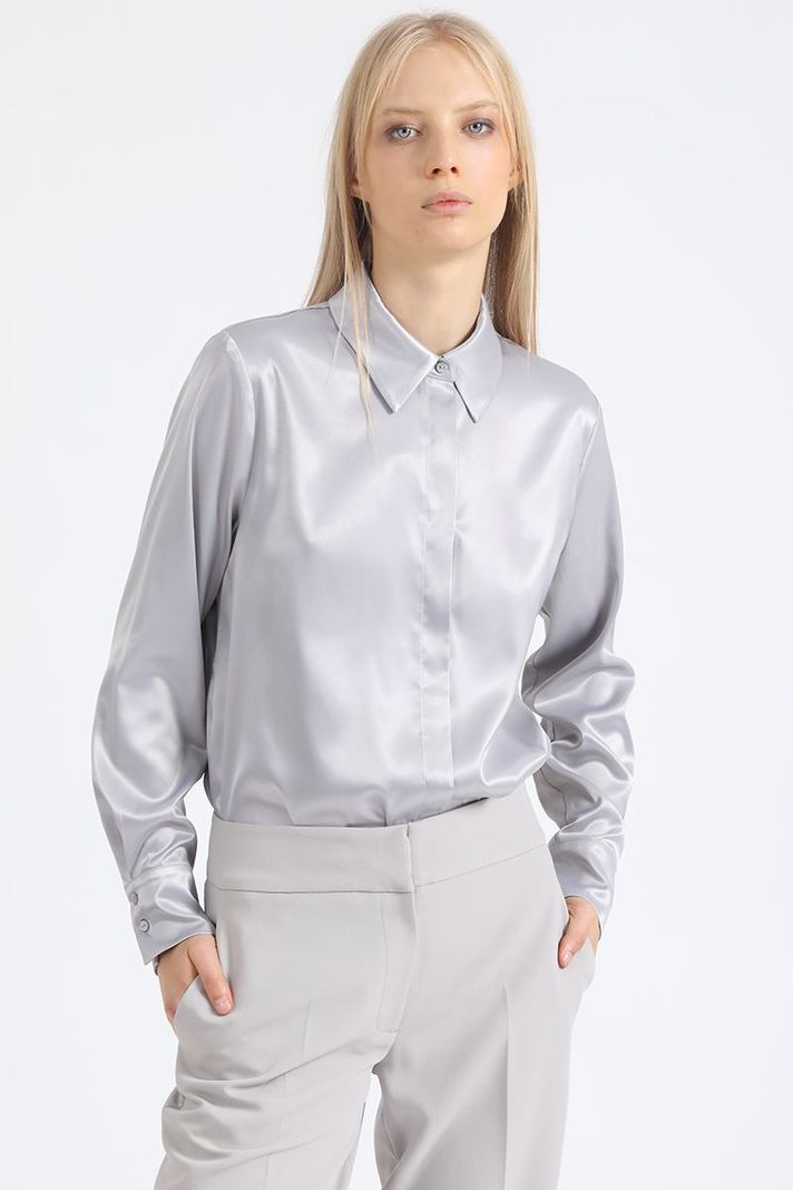 Blusa Basica Satin, Gris Liola-4