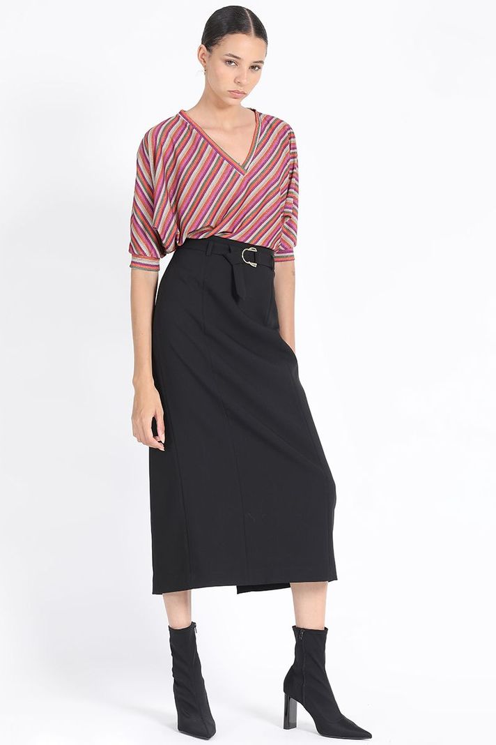 Falda Midi Con Cinturon, Negro Liola-0