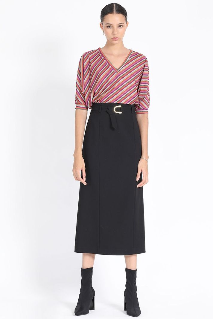 Falda Midi Con Cinturon, Negro Liola-1