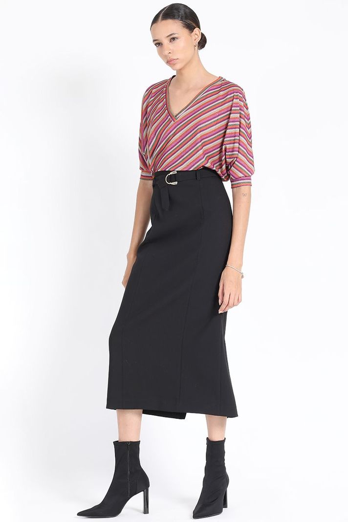 Falda Midi Con Cinturon, Negro Liola-2
