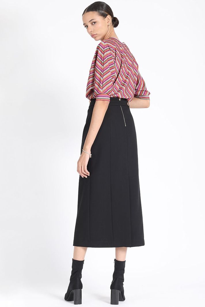 Falda Midi Con Cinturon, Negro Liola-3