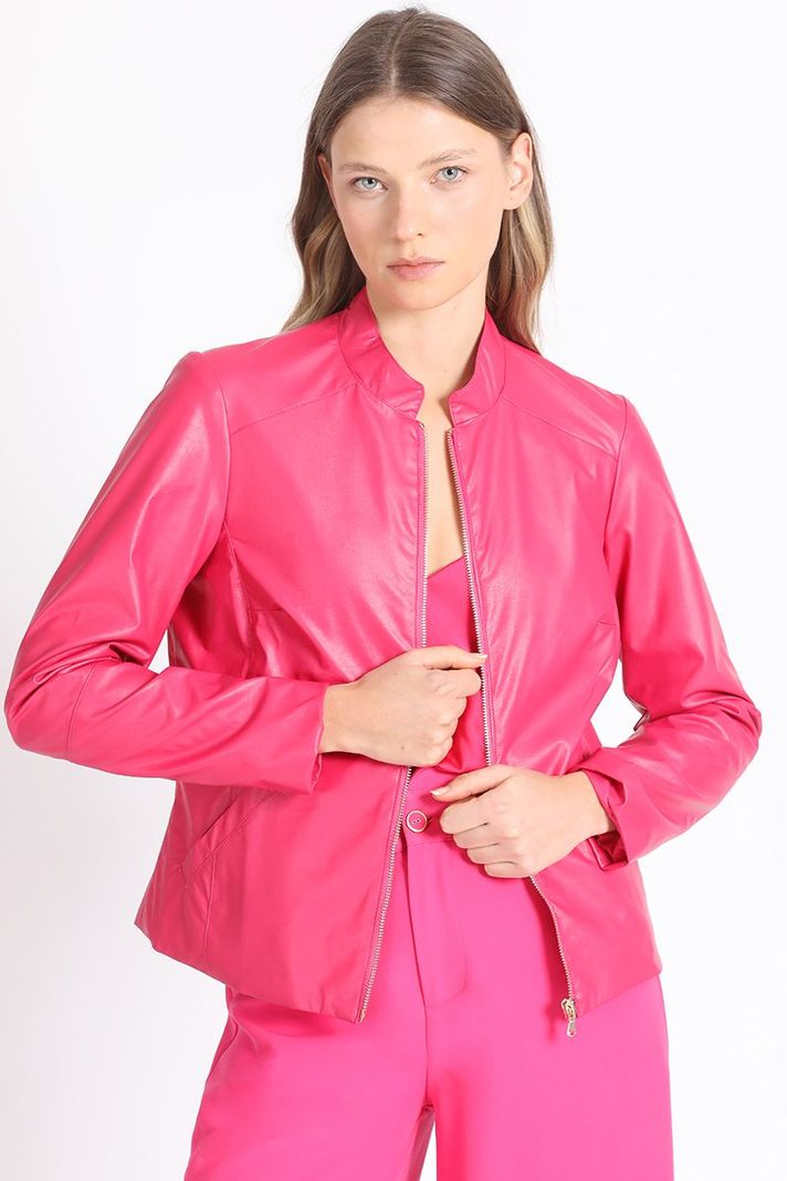 Chaqueta Efecto Cuero, Fucsia Liola-2