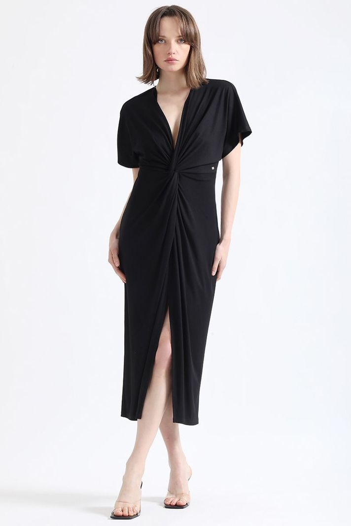 Vestido Largo Cruce Frontal, Negro Liola-1