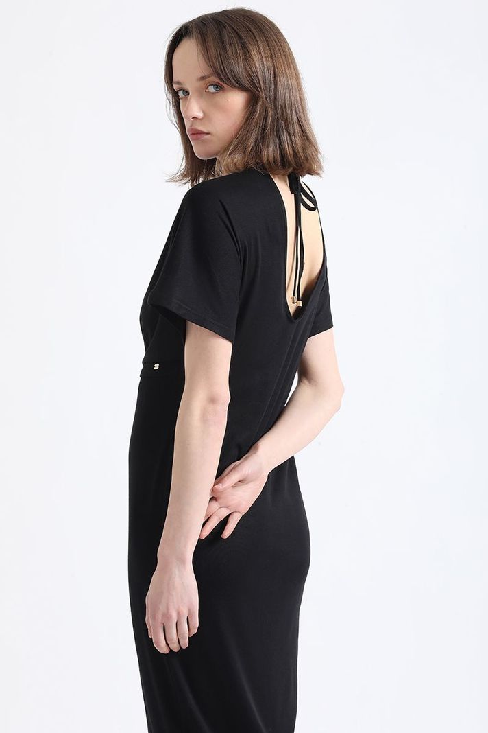 Vestido Largo Cruce Frontal, Negro Liola-2