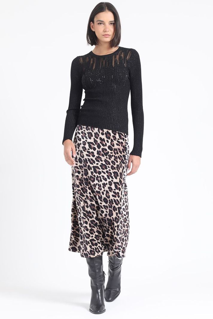 Sweater Tejido Hilo Metalizado Y Transparencia, Negro Liola-1