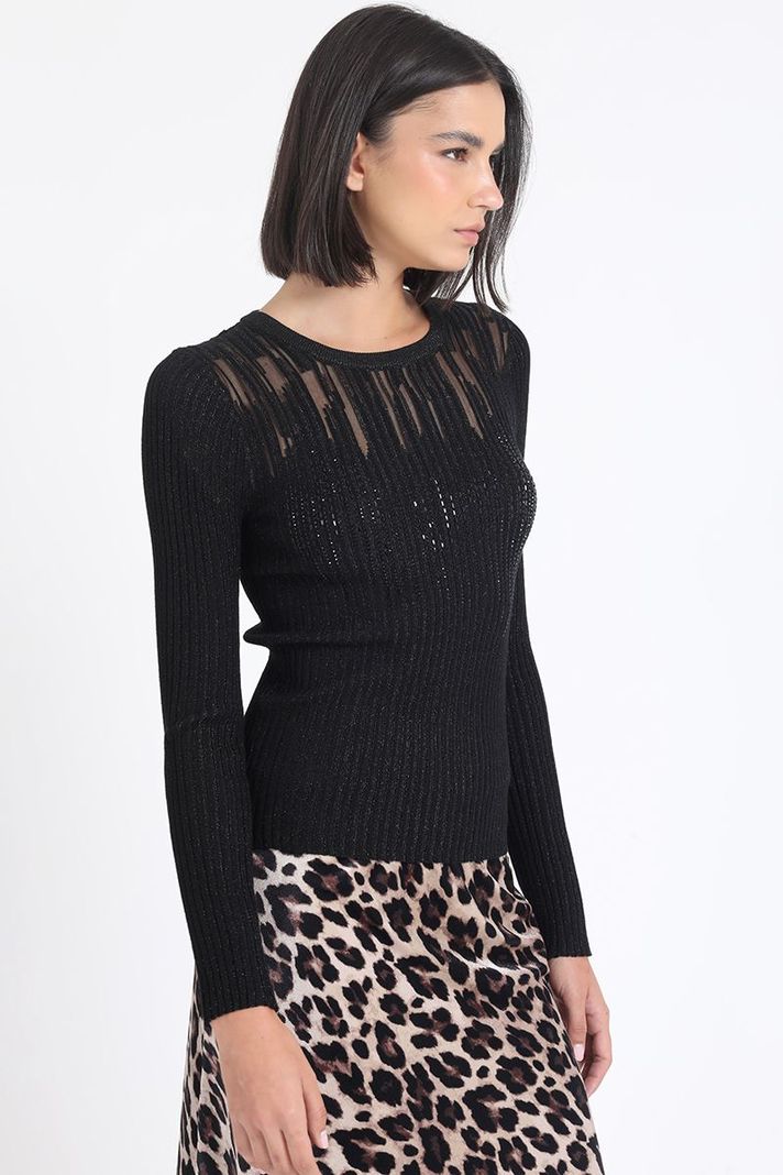 Sweater Tejido Hilo Metalizado Y Transparencia, Negro Liola-2