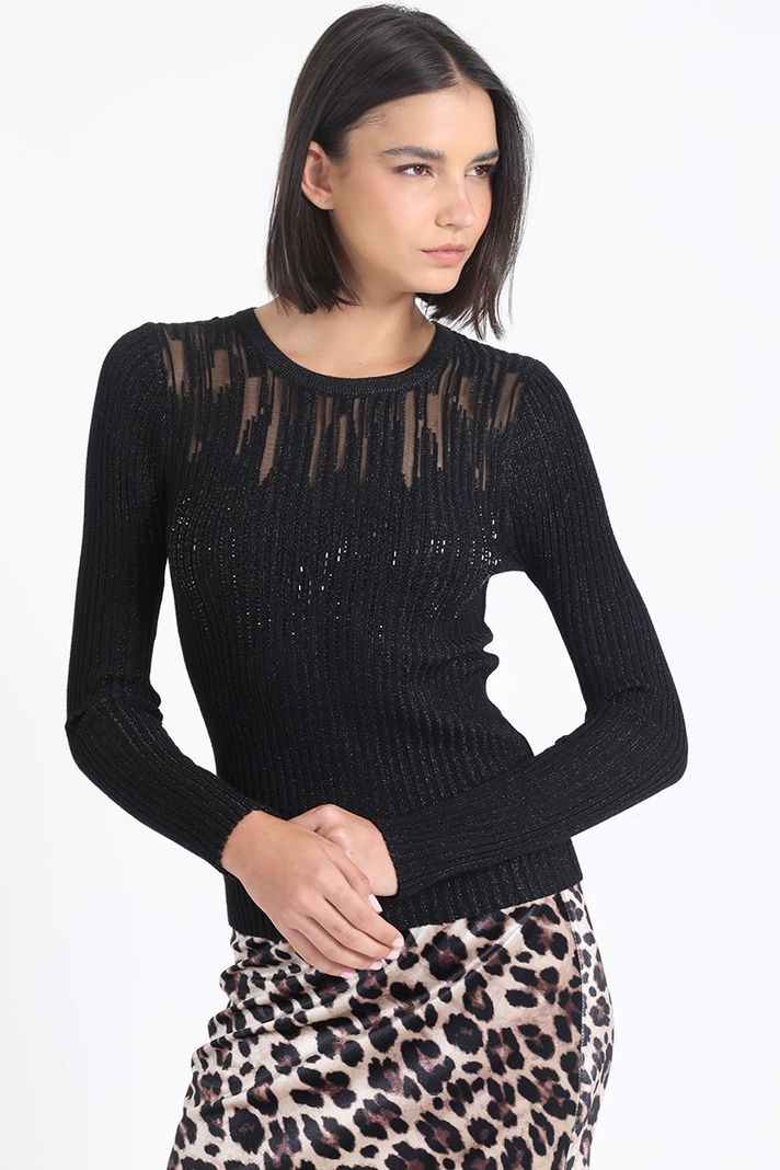 Sweater Tejido Hilo Metalizado Y Transparencia, Negro Liola-4