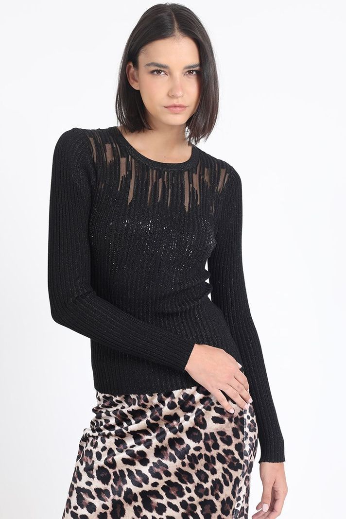 Sweater Tejido Hilo Metalizado Y Transparencia, Negro Liola-5