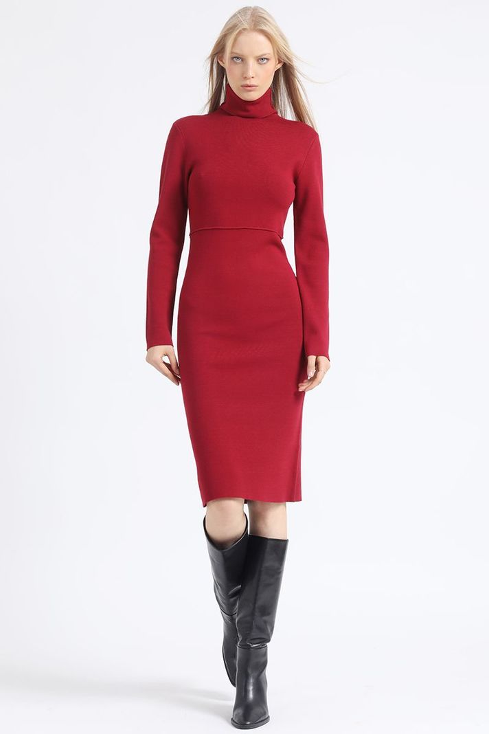 Vestido Midi Tejido Punto, Burdeo Liola-0