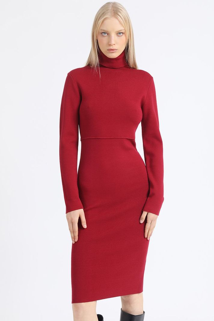 Vestido Midi Tejido Punto, Burdeo Liola-3