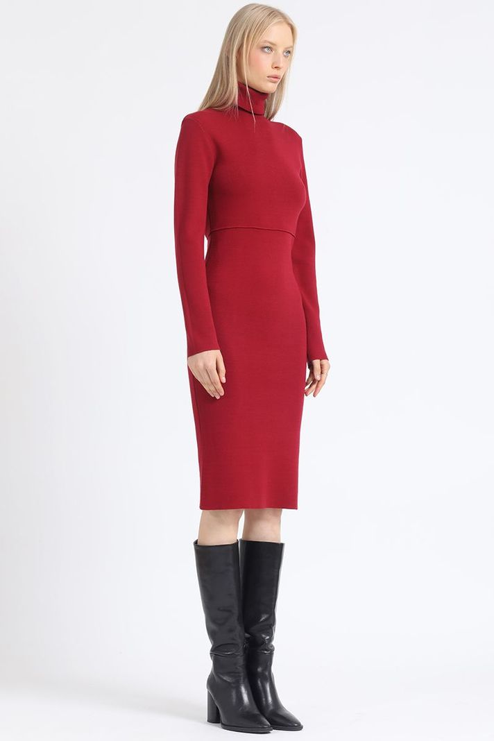 Vestido Midi Tejido Punto, Burdeo Liola-4