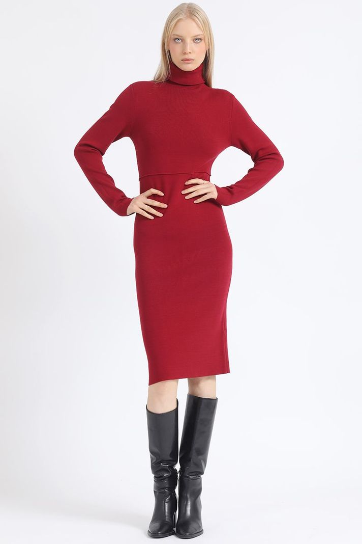 Vestido Midi Tejido Punto, Burdeo Liola-5