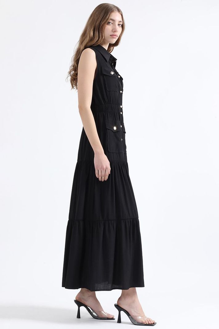 Vestido Maxi Cargo, Negro Liola-3