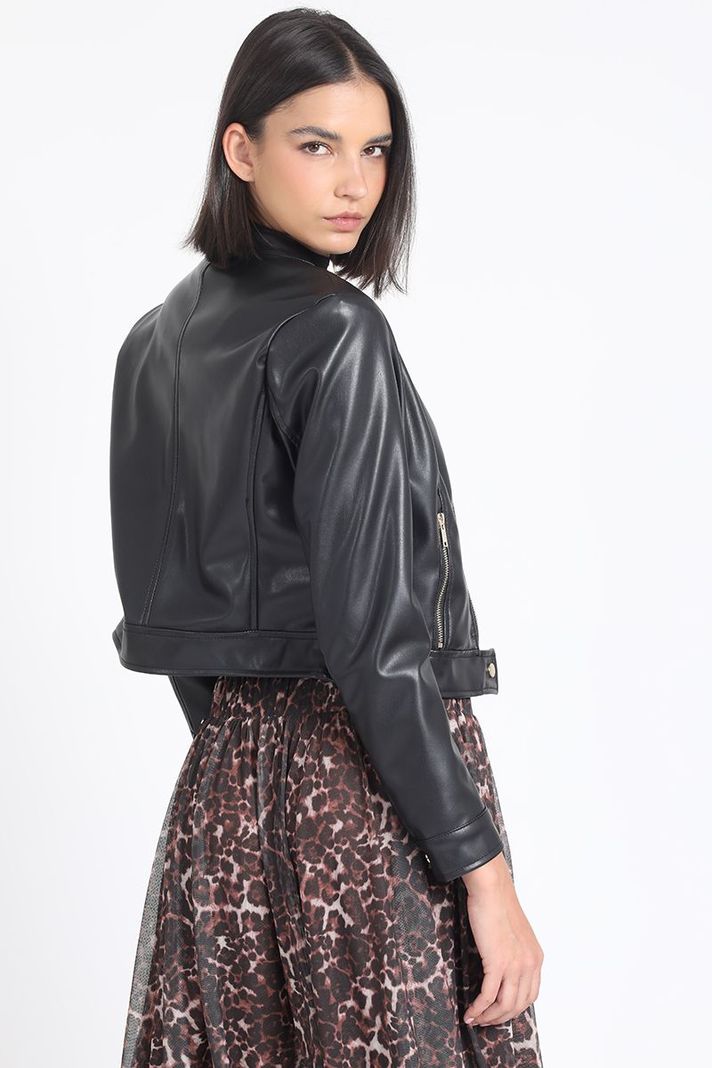 Chaqueta Crop Efecto Cuero, Negro Liola-5