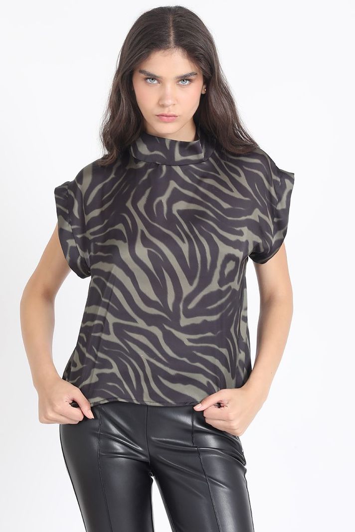 Blusa Satin Estampado Cebra, Verde Liola-3
