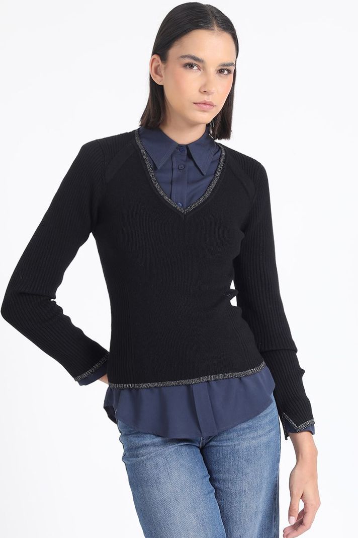Sweater Punto Con Detalles Hilo Metalizado, Chocolate Liola-0