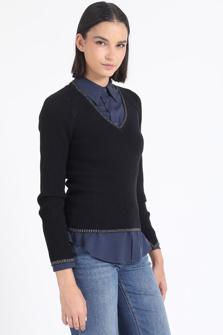 Sweater Punto Con Detalles Hilo Metalizado, Chocolate Liola-4