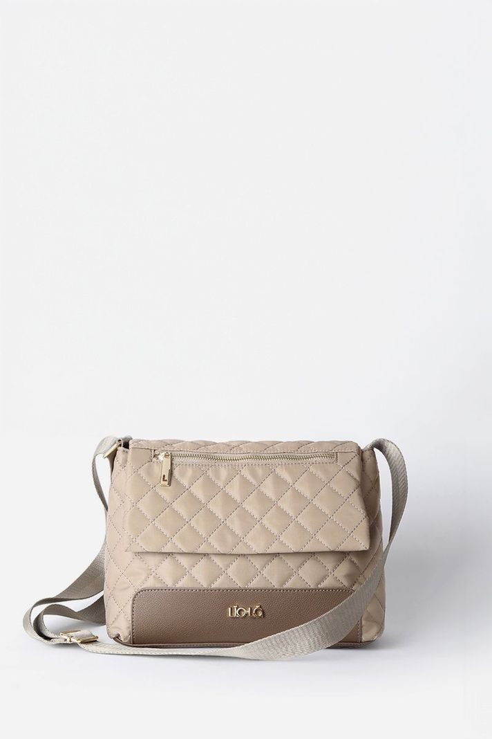 Bolso Tela Acolchado Y Aplicación Efecto Cuero, Beige Liola-0