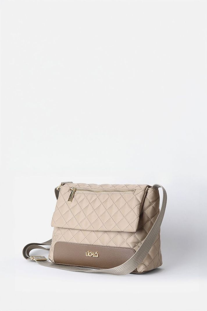 Bolso Tela Acolchado Y Aplicación Efecto Cuero, Beige Liola-1