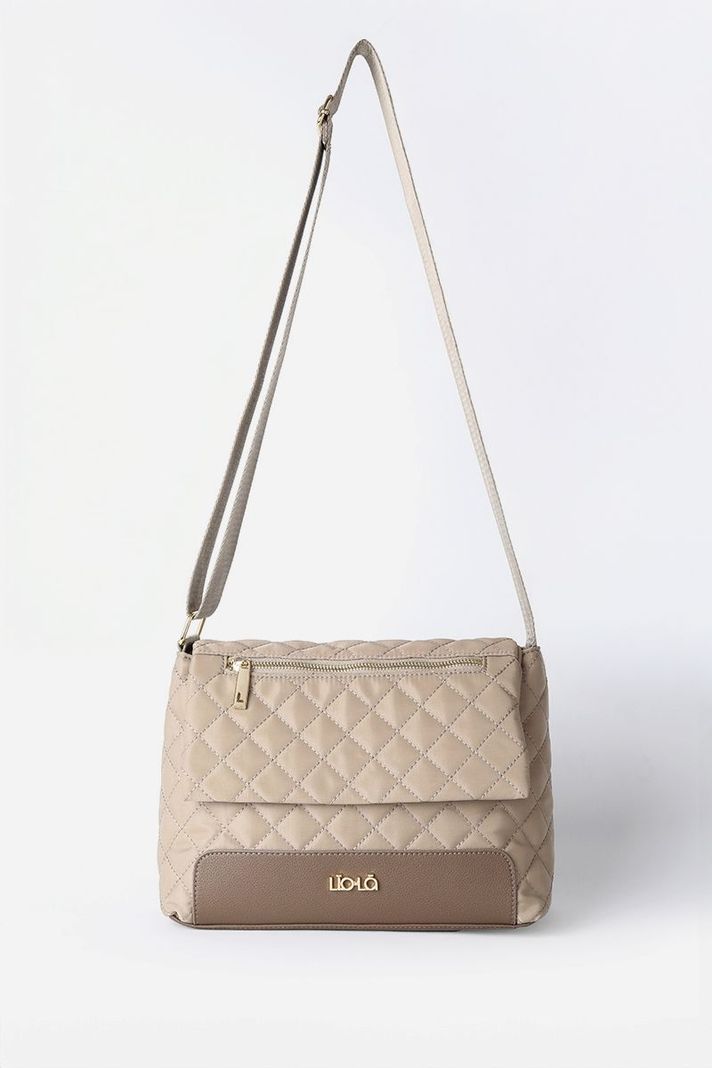 Bolso Tela Acolchado Y Aplicación Efecto Cuero, Beige Liola-3