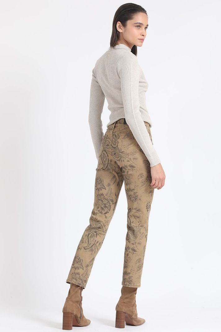 Pantalon Pitillo Tiro Medio, Estampado Café Liola-3