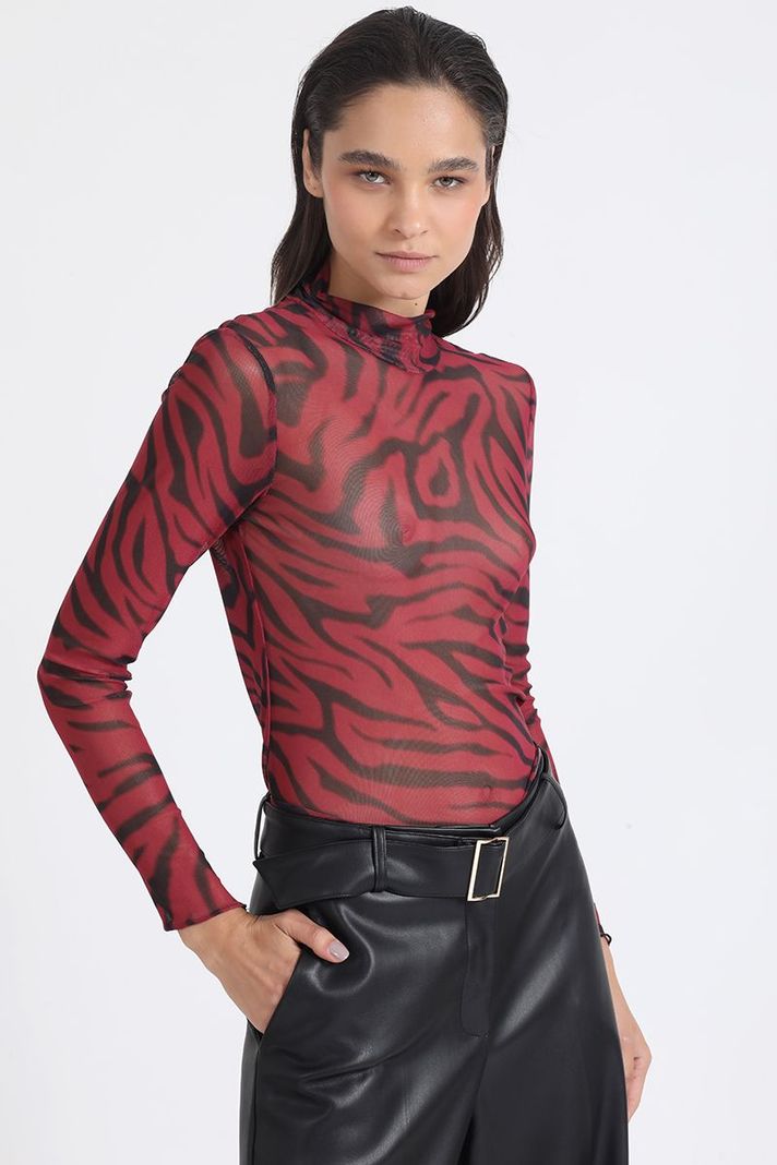 Polera Malla Estampado Animal, Fucsia Liola-2