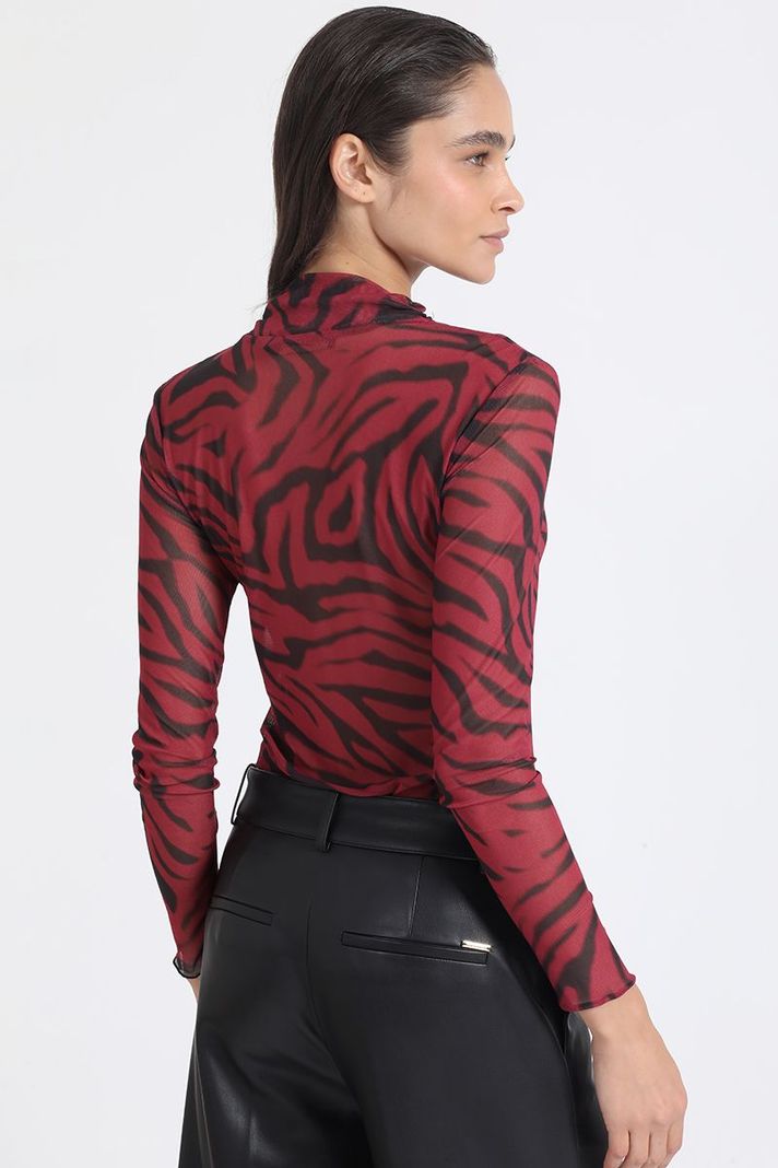 Polera Malla Estampado Animal, Fucsia Liola-4