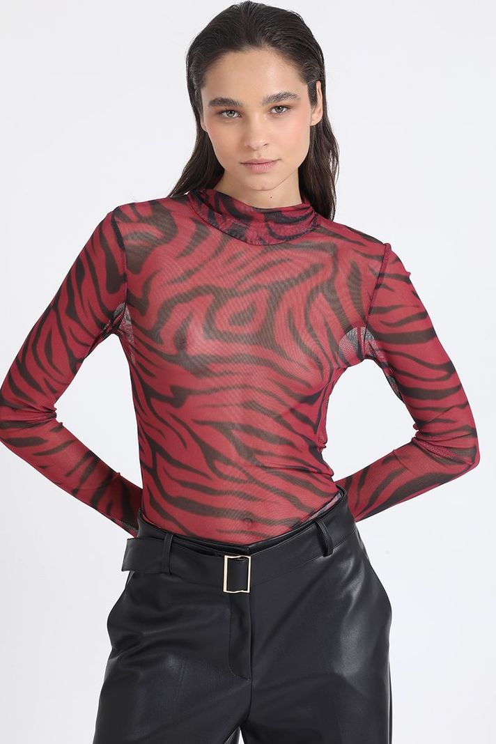 Polera Malla Estampado Animal, Fucsia Liola-5