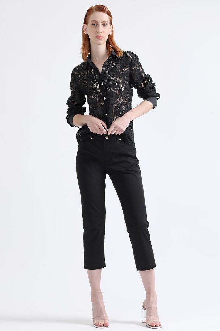 Pantalon Slim Cropped, Tiro Medio, Negro Liola-0