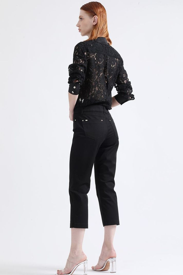 Pantalon Slim Cropped, Tiro Medio, Negro Liola-1
