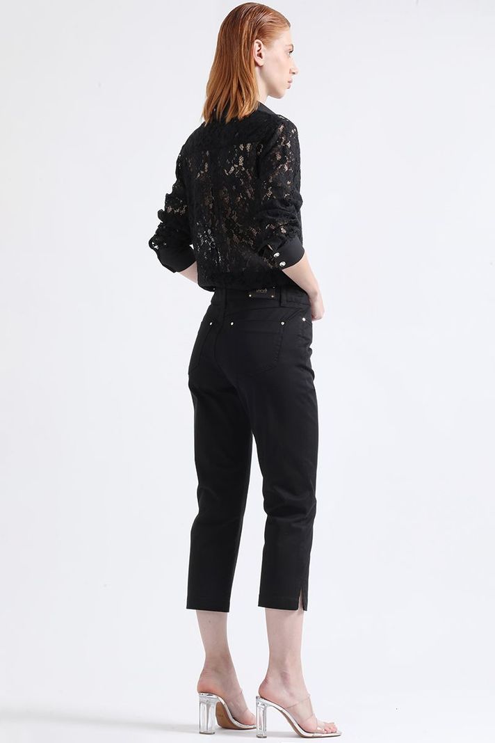 Pantalon Slim Cropped, Tiro Medio, Negro Liola-2